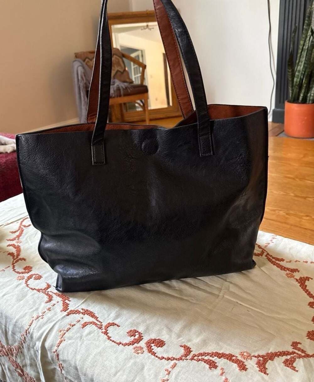 G.H. Bass & Co. Black Leather Tote Bag with Brown Interior